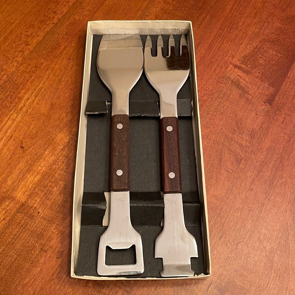 Vintage Deluxe Stainless/Wood Japan Server / BBQ Set